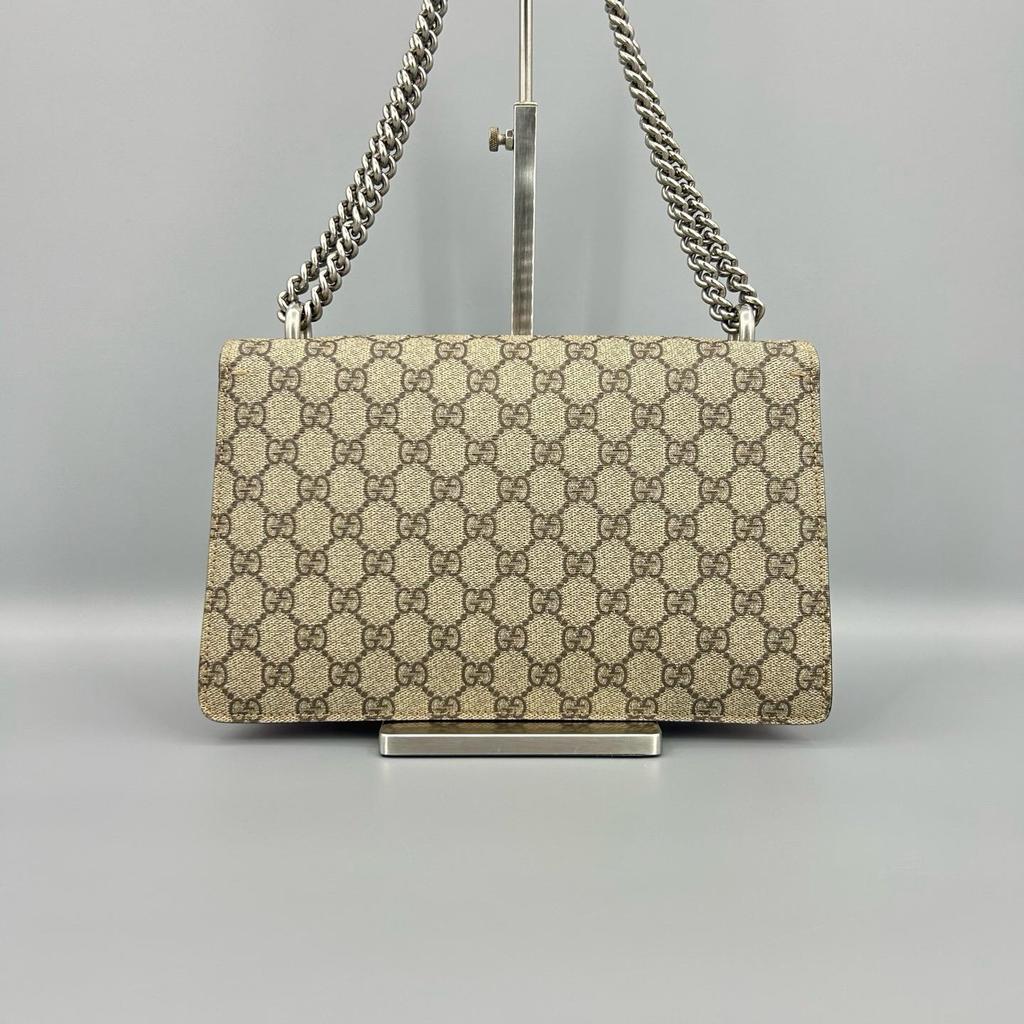 [Pre-Owned] Dionysus Chain Tiger Head Buckle Logo Canvas And Leather Shoulder Bag Small - Very Good #1TKPGOX