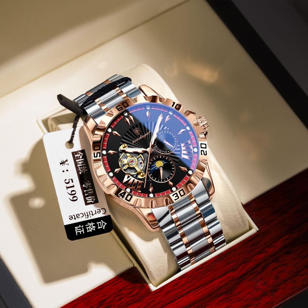 POEDAGAR National Top Swiss Brand Automatic Mechanical Watch for Men Multi Function Luminous Water Resistant