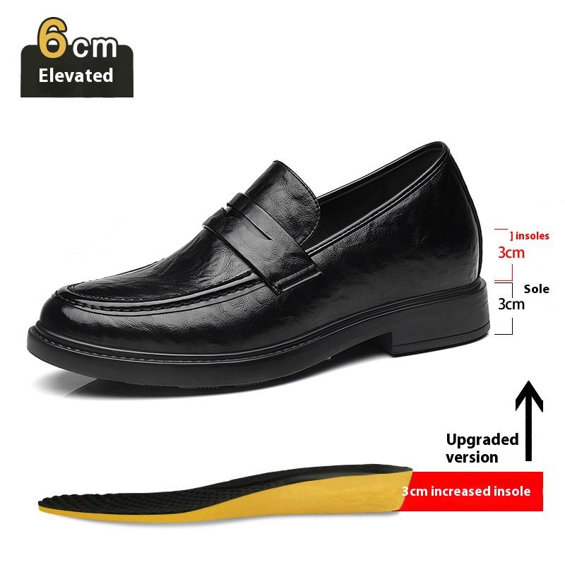 Men Cow Leather Elevator Shoes Slip-on Business Casual Loafers Breathable Comfort Invisible Height Increasing Driving Moccasins
