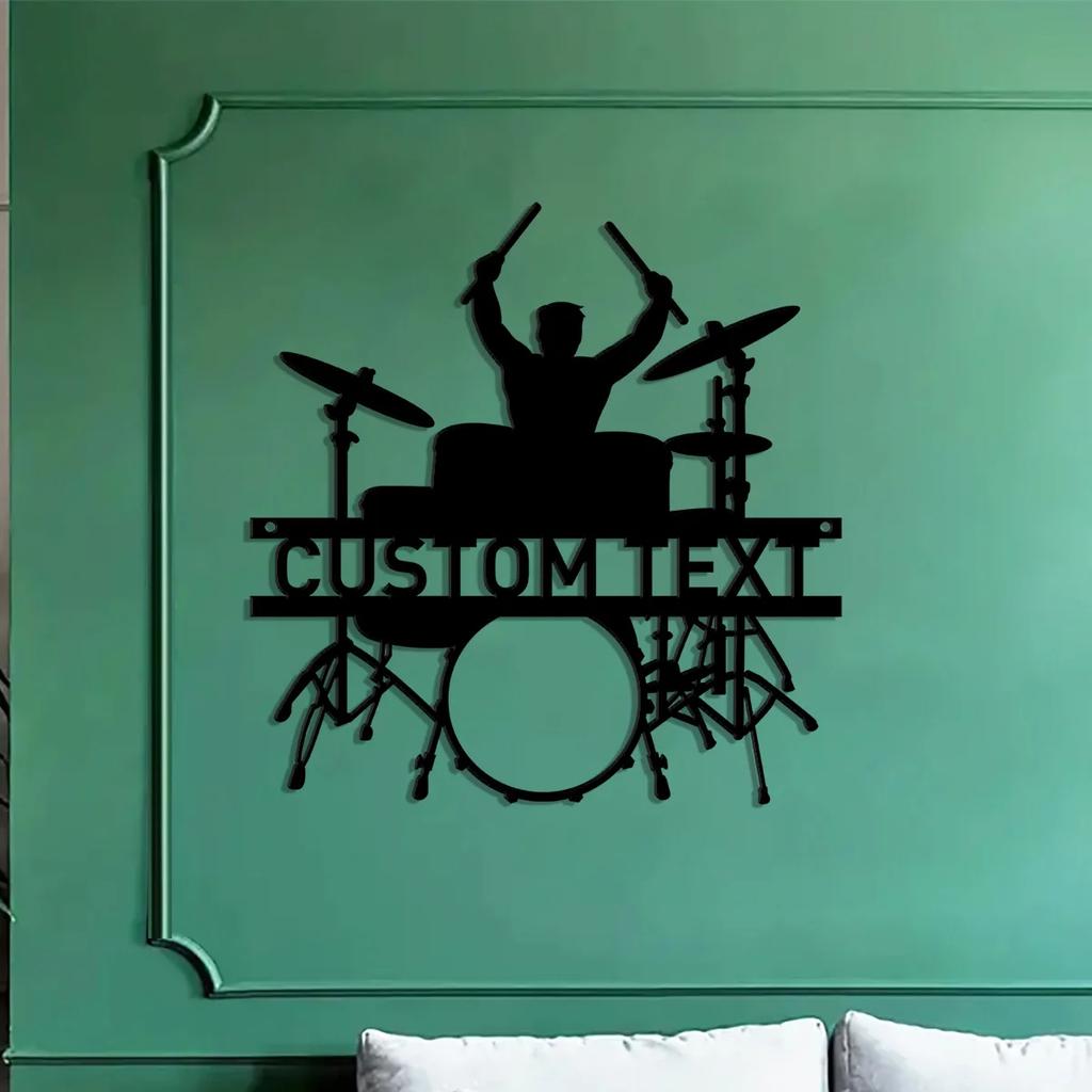 Metal Drummer Name Sign, Personalized Music Studio Wall Art, Drum Kit Decor, Birthday Gift for Son
