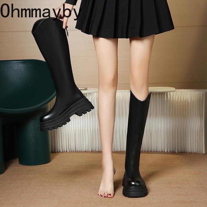 Platform Thick Heels Women Knee High Boots Fashion Stretch Slim Long Booties Street Style Winter Design Shoes De Mujer