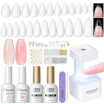 PEACECOLOR Nail Tips Short Set Gel Nail Kit with Nail Nail Tip and Nail Perfect for DIY Nail False Nail and Great Gift (254 Pieces) UV/LED Light,