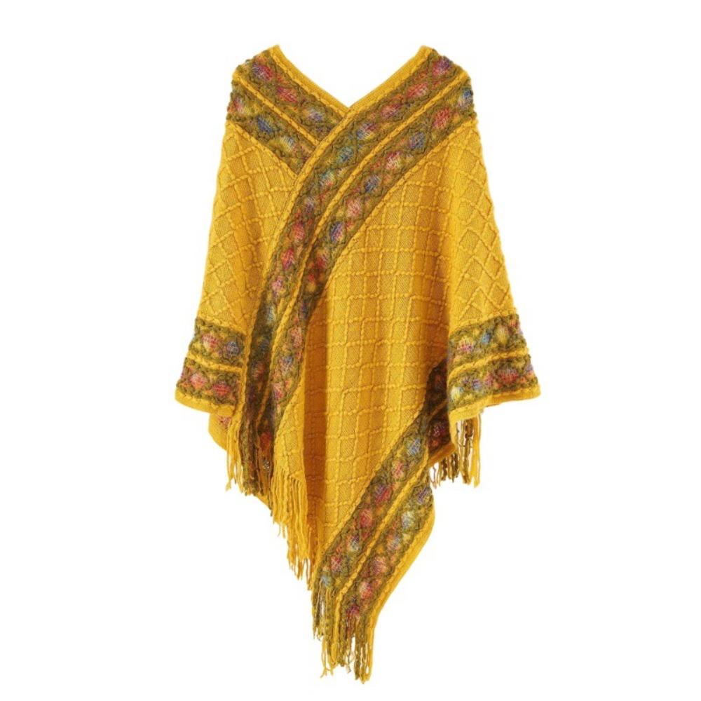

Rhombic Ethnic Style Scarf Printing Imitation Cashmere Shawl Retro Knitted Cape Travel Vacation жёлтый