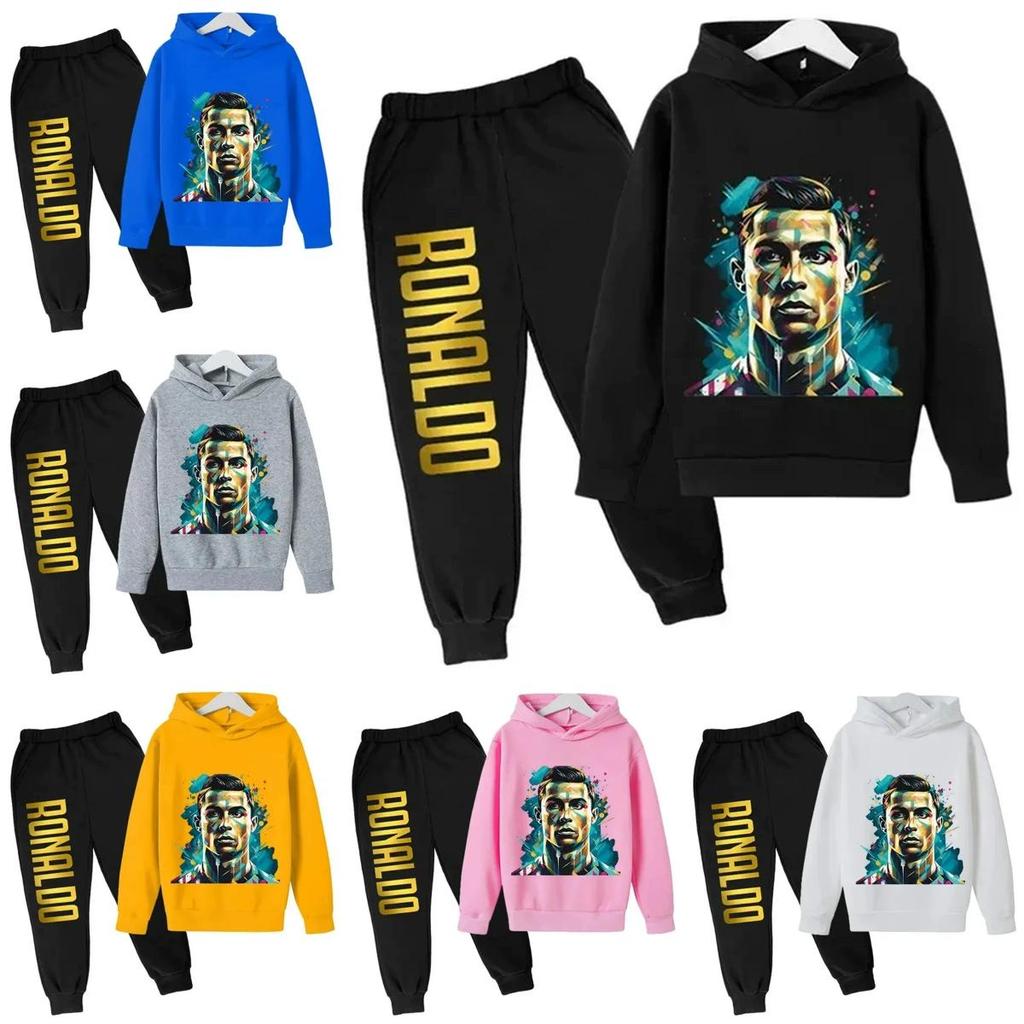Ronaldo Cr7 Print Childrens Hoodie And Pants Set For Winter Kids Casual Wear