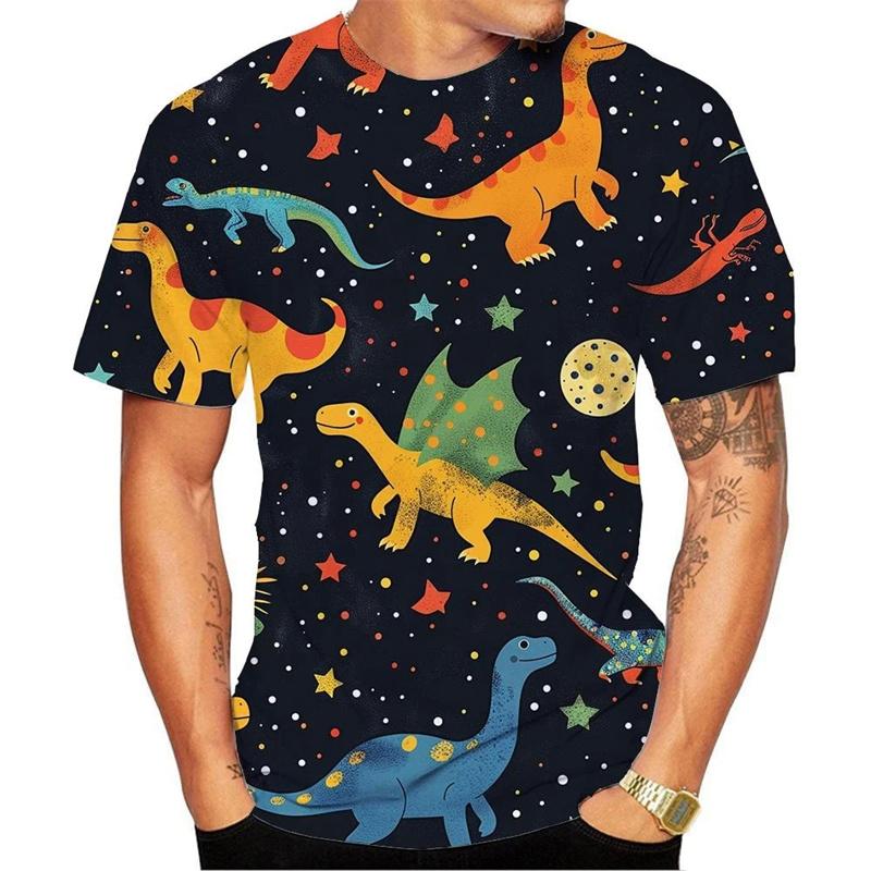 Cartoon Dinosaur Pattern T-Shirt For Men Animal 3D Printed Short Sleeve