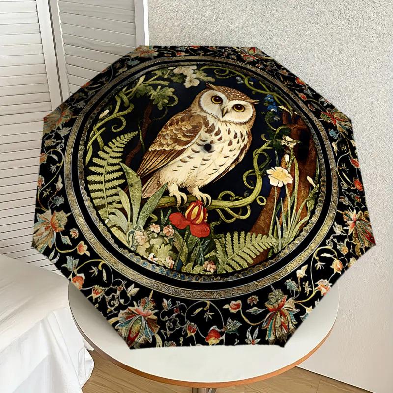 1PC owl floral Umbrella-8-Rib Reinforced, Automatic Open, Lightweight & Durable, Cute Fashion Accessory for Outdoor, Beach or Casual Use, Beach Umbrel