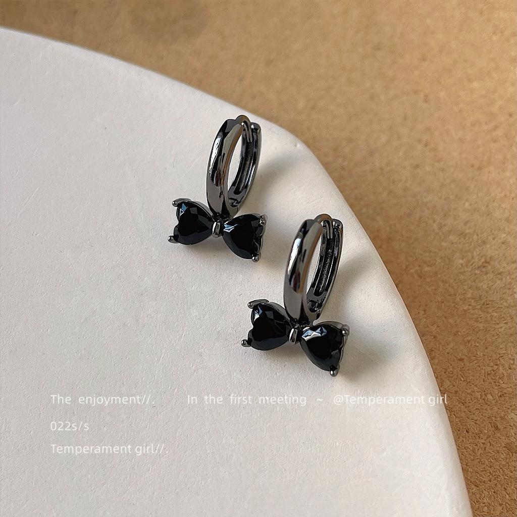 Dark~ Lolita zircon bow ear buckle ins sweet cool style earrings earrings jewelry