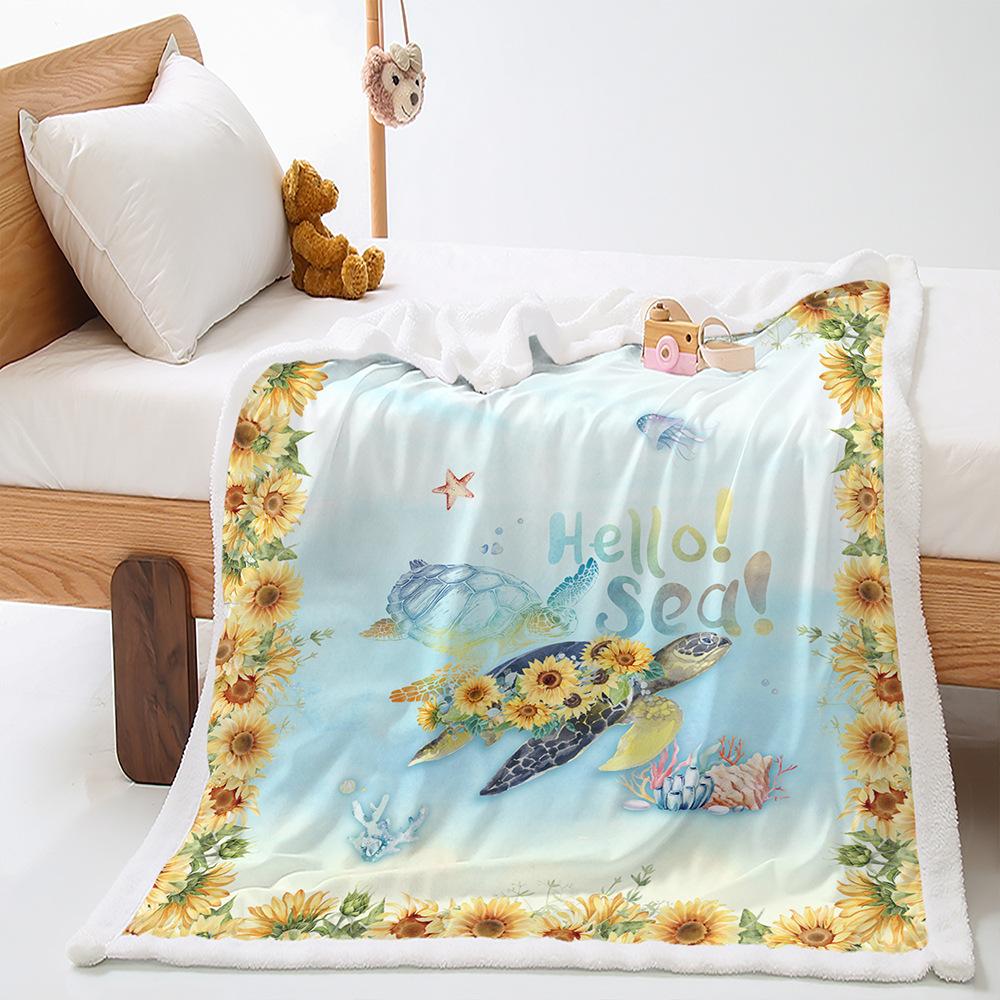Digital Printed Cover Blanket Turtle Marine Animal Thickened Lamb Down Crystal Plush Blanket