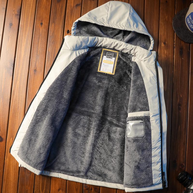 Men's Winter Hooded Windproof Cotton Jacket - Thick Fleece Lined Warm Coat for Autumn/Winter