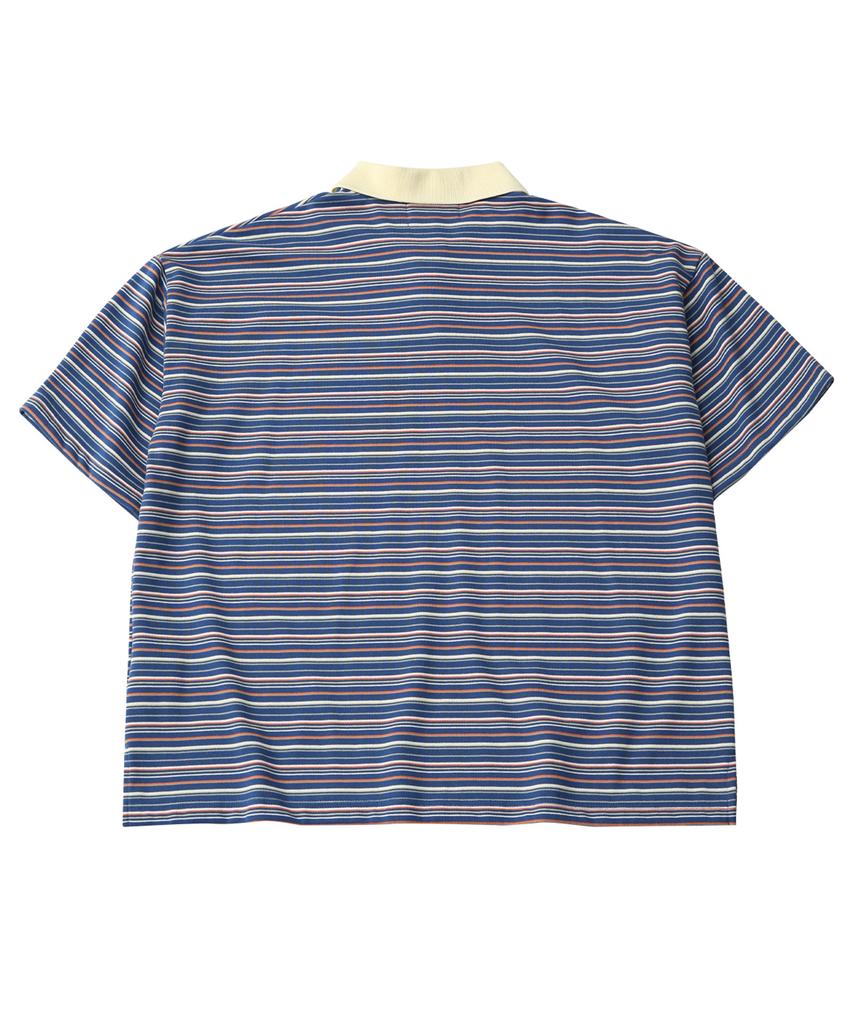 GOLDEN SUNSHINE Stripe Collar Half T-Shirts_Blue