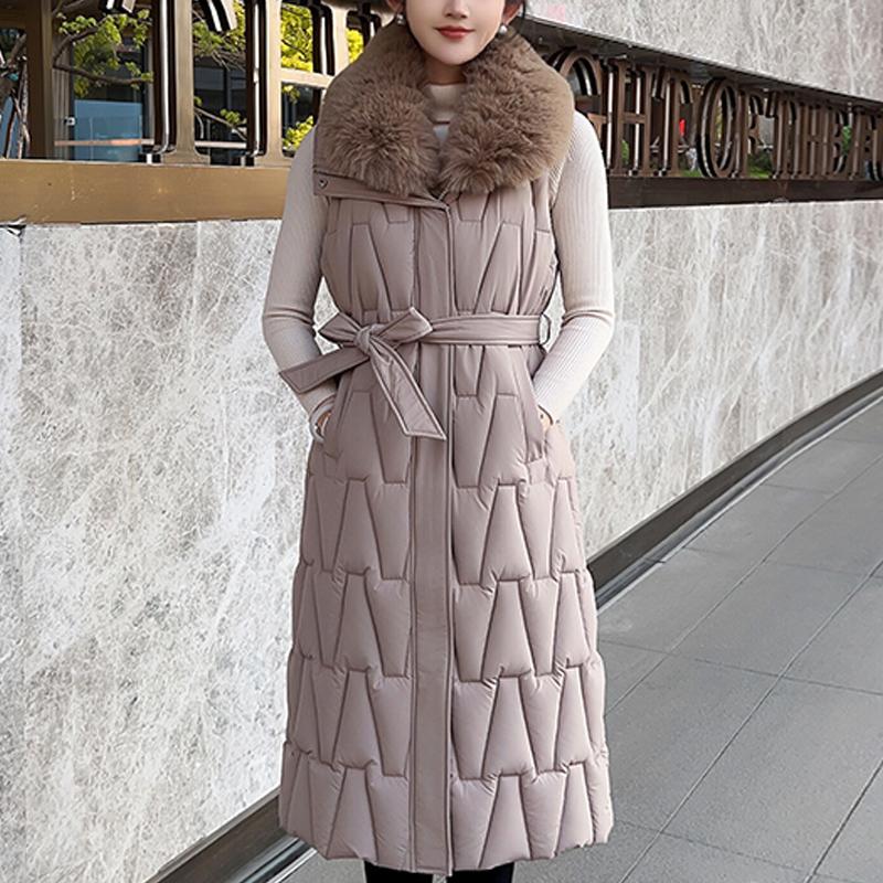 

Модний зимовий довгий жилет жіночий пальто з великим коміром зі штучного хутра елегантна товста тепла парка без рукавів жіночі куртки 3XL хакі