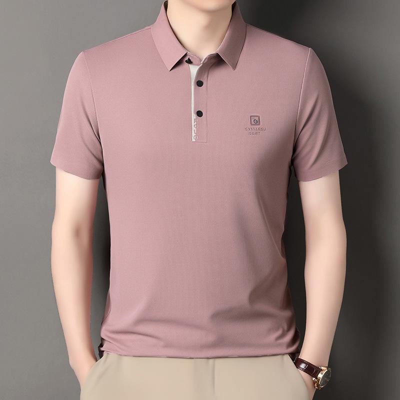 Men'S Short-Sleeved T-Shirt Lapel Polo Shirt Simple Business Casual Top Bottoming Shirt