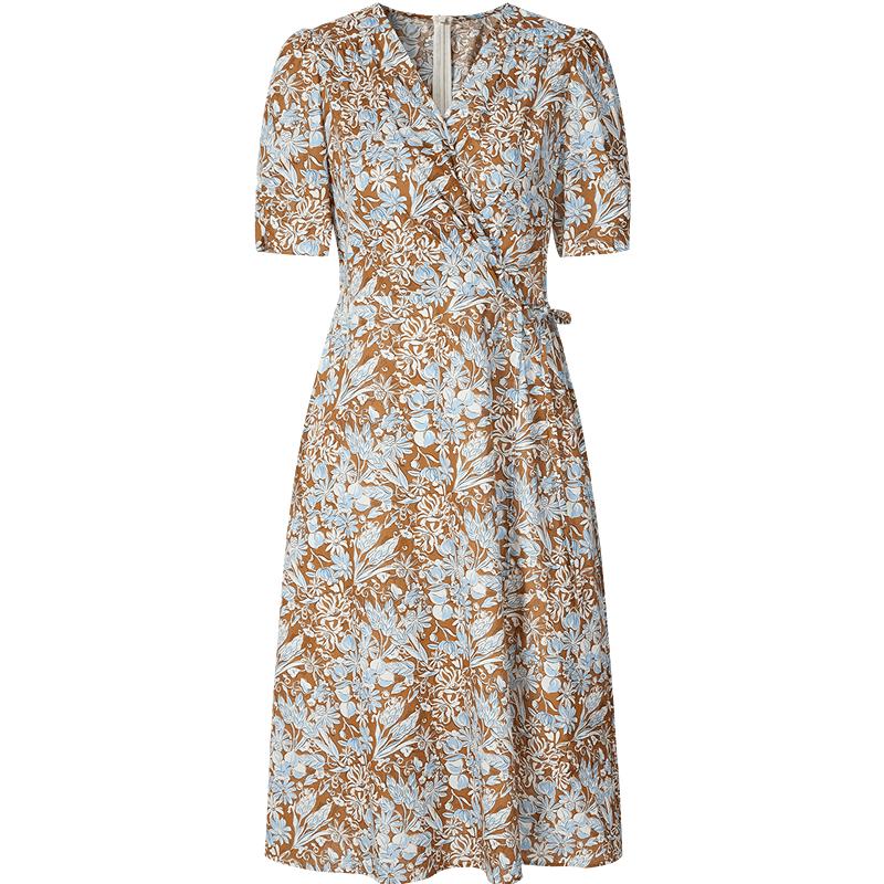 JIUZI 2026 Summer Printed V-Neck Cotton Dress
