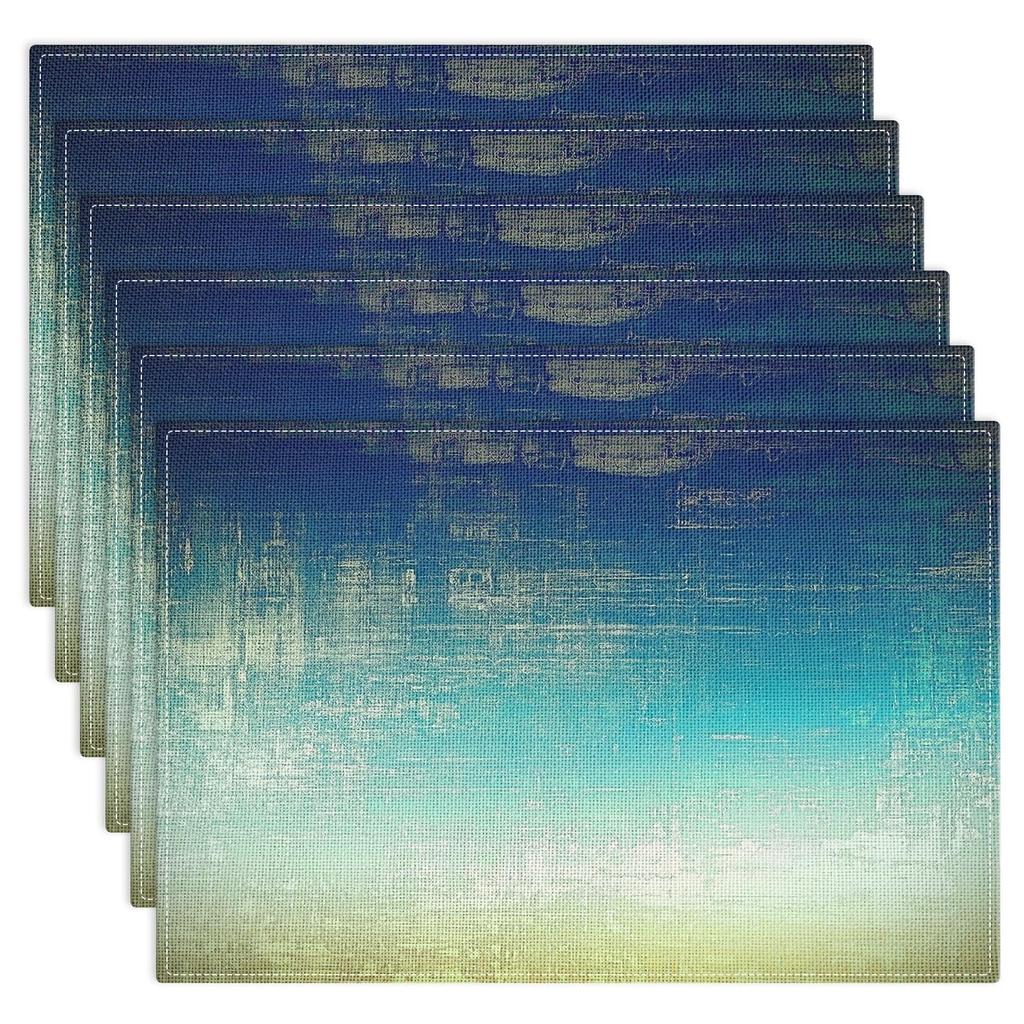 Farmhouse Placemats Set of 4, 12x18 Inch Modern Grey White and Yellow Art Painting Table Mats for Outdoor Home Party Kitchen Dining Decoration