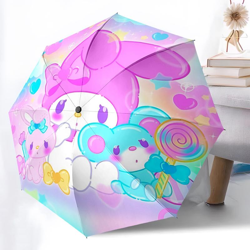 1pc My Melody & Friends Automatic Folding Umbrella - Portable 3-Fold Design with Iron Frame, Perfect for Fans, Travel, Daily Use, and Gifts!A078