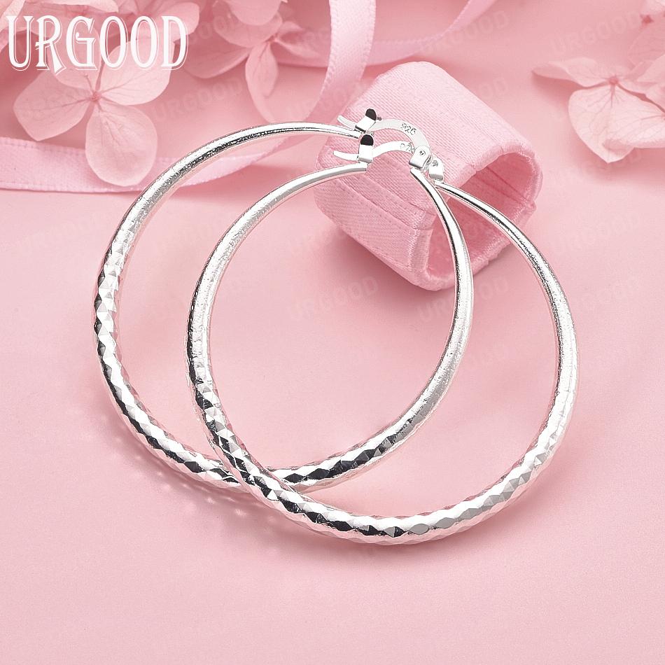 

925 Sterling Silver 50mm Large Hoop Pierced Earrings Wedding Jewelry 50mm