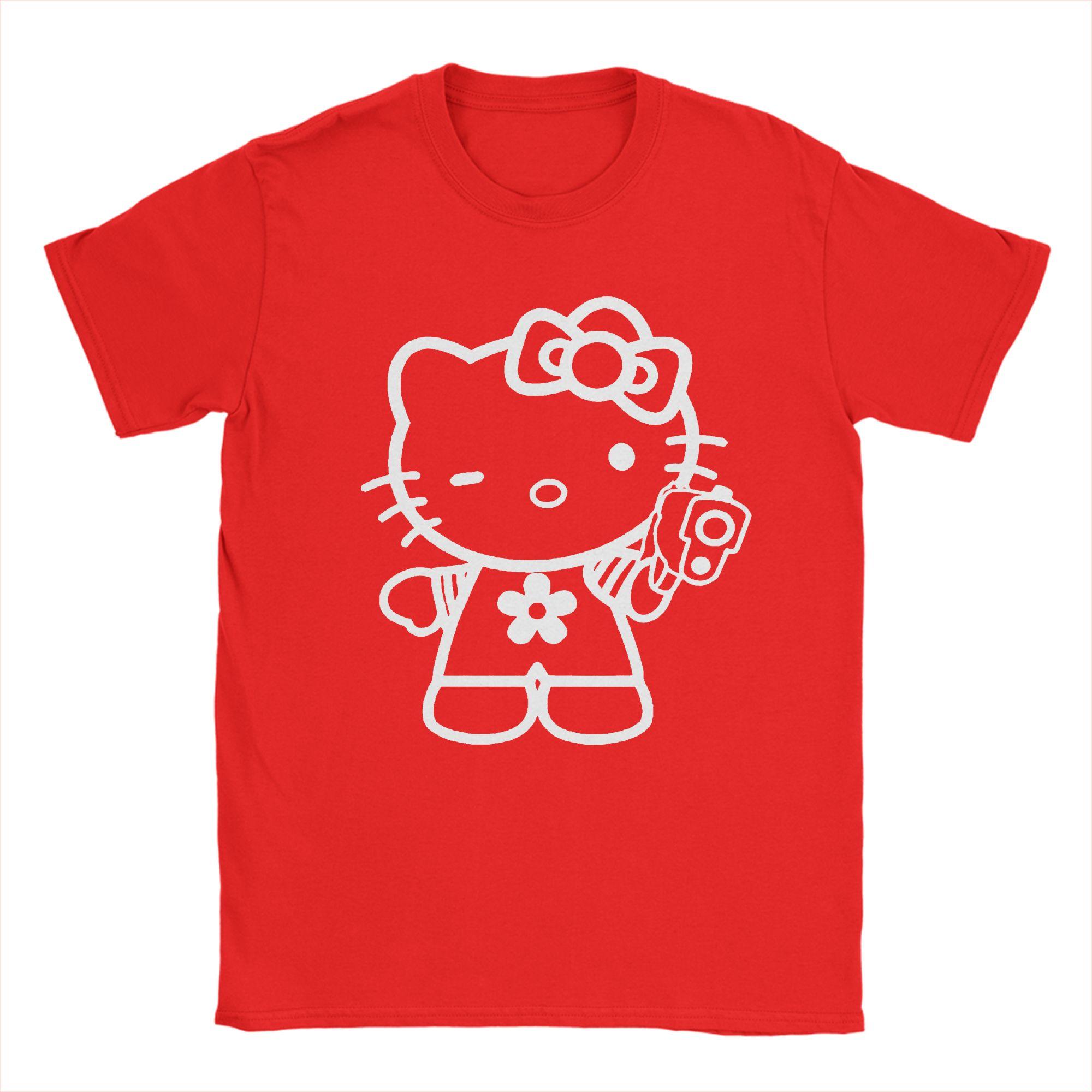 

Hello Kitty Dark Gothic Gun TShirts Unisex Novelty 100 Cotton Tee Shirt Round Collar Short Sleeve T Shirts Big Size Clothing S