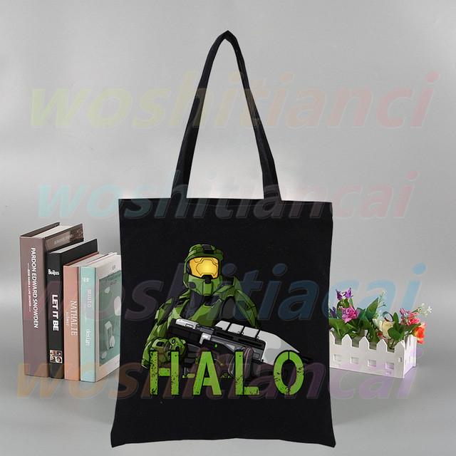 

Холщовая сумка-тоут Master Chief, женские сумки, экологичная многоразовая тканевая сумка для покупок, студенческие сумки для книг, женская повседневная сумка-шоппер, черная 24*26cm