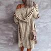 Vintage Hooded Cardigan Sweater Coat for Women Elegant Long Sleeve Overcoat Casual Autumn Winter Sweaters