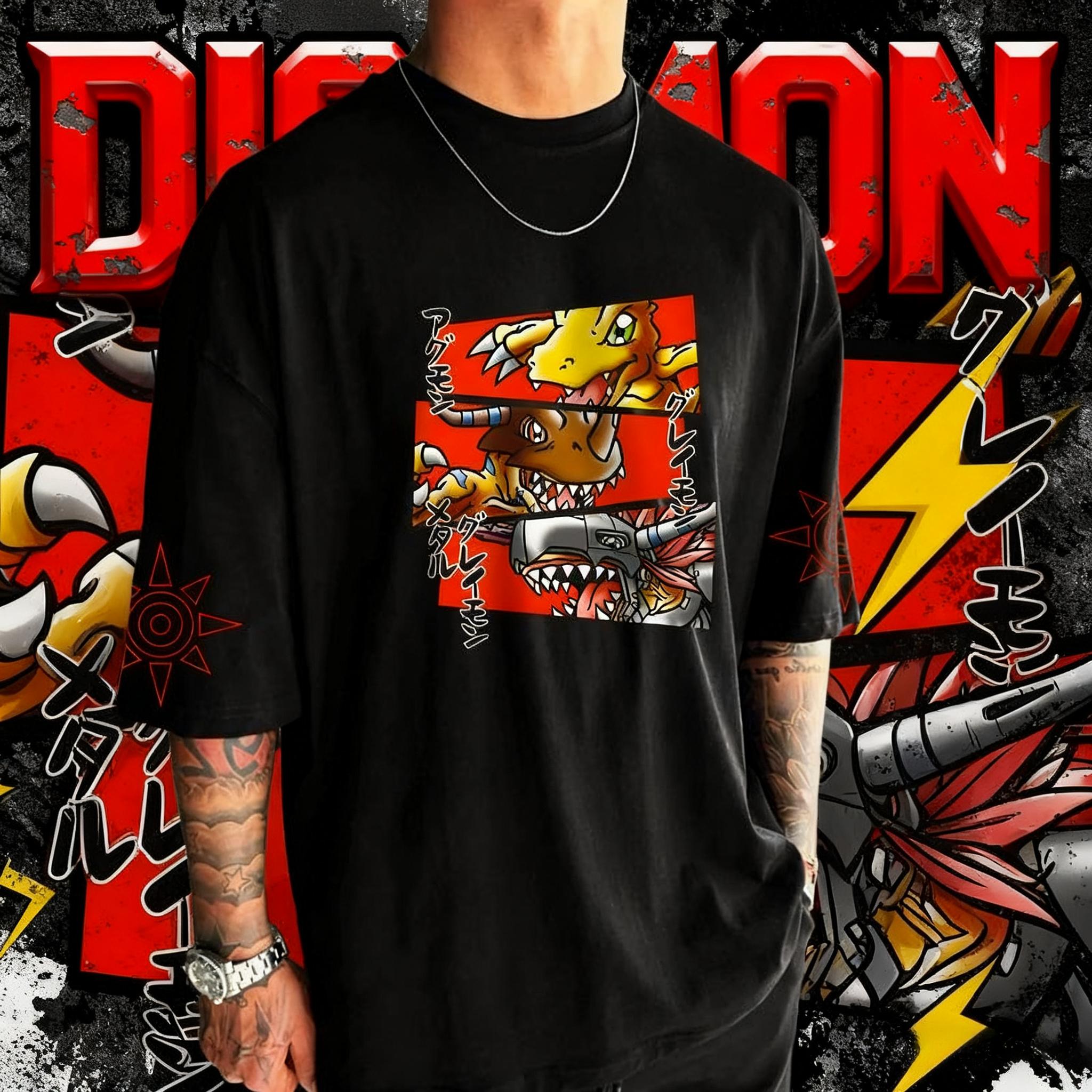 

2025 Summer Digimon Adventure Animation Brand 100Cotton Agumon Printed Tshirt for Unisex Short Sleeve Casual Adult Children XL
