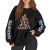 Damenmode Langarm Print Rundhals Lockerer Pullover Sweater Top