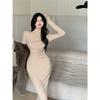 Korean Style Spicy Girl Style Half-high Neck Long-sleeve Dress, Women's Winter New Slimming Inner Layer, Hip-hugging Long Dress