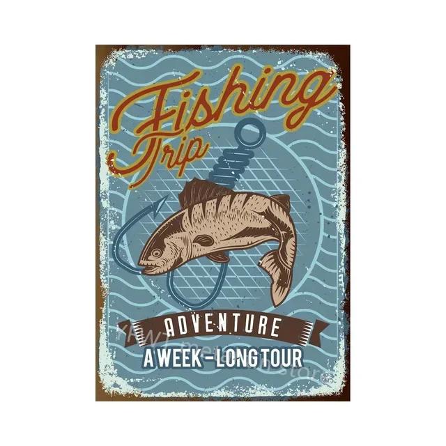 Vintage Fishing Rules Metal Tin Sign  Retro Wall Decor Plate for Farmhouse Cabin or Man Cave  Rustic Fishing Poster Plaque an