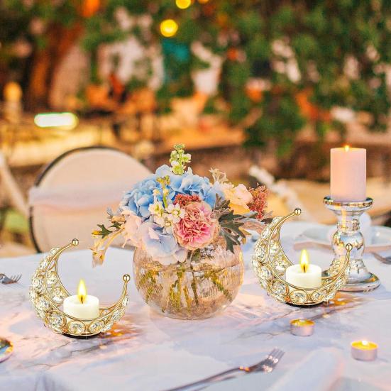 Moon Tealight Candle Holder Metal Moon Shape Candle Stand Desktop Votive Candle Holder for Table Centerpiece Wedding Party Home Decor