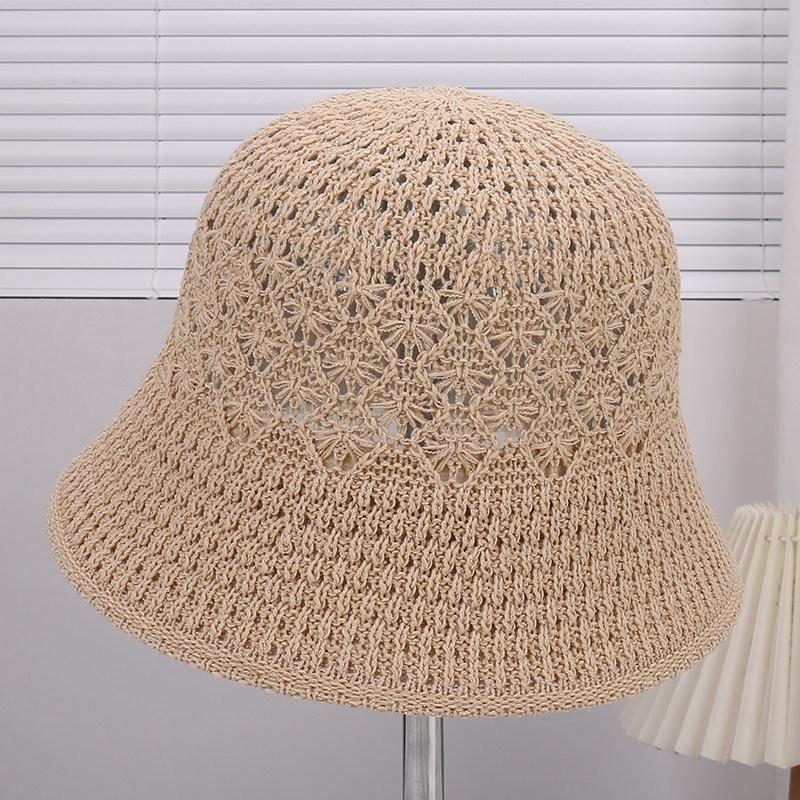 New hollow knitted bucket hat adult face small breathable versatile bucket hat sunscreen visor basin hat