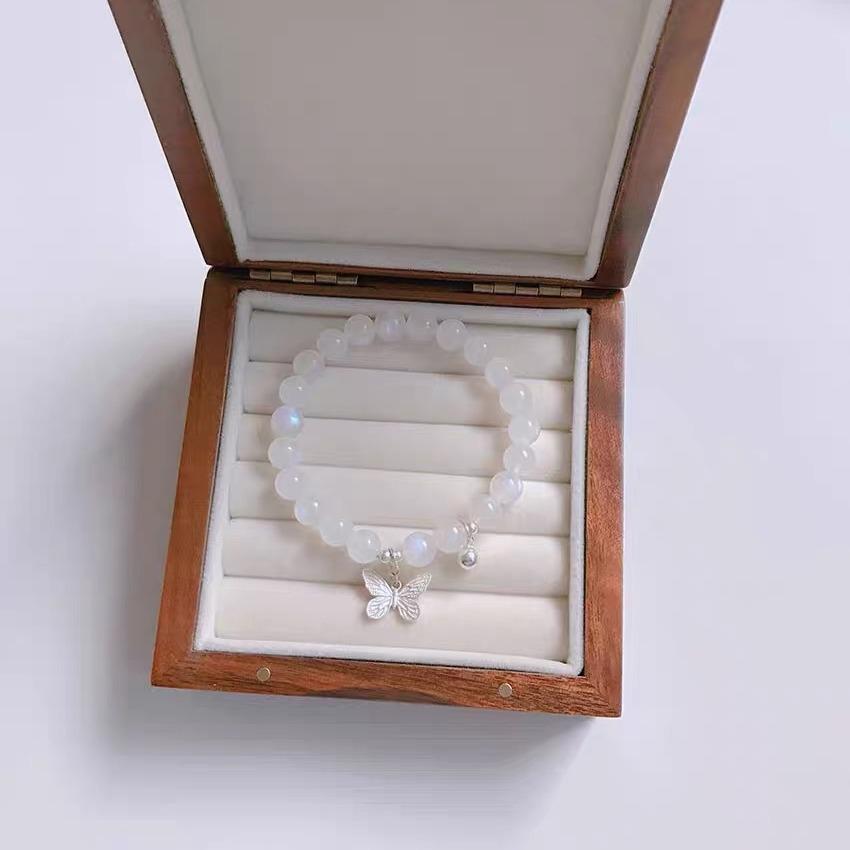 New Women's Mori Style Butterfly Glass Bracelet with Colorful Crackle Beads