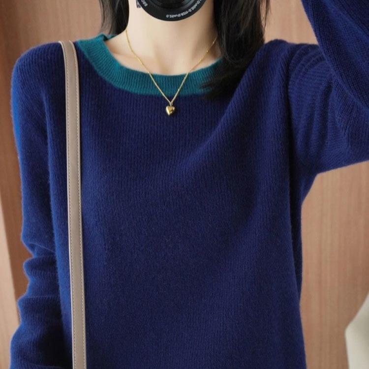 Round-neck Sweater Loose Korean-style Plus-size Pullover Fashionable Solid-color Loose Knitted Sweater Long-sleeved Top for Autumn and Winter