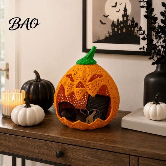 Halloween Party Favor Supplies Hollow Pumpkin Storage Ornament for Halloween, Decorative Candy Holder, Creative Trays Holiday Treats Desktop Organizer
