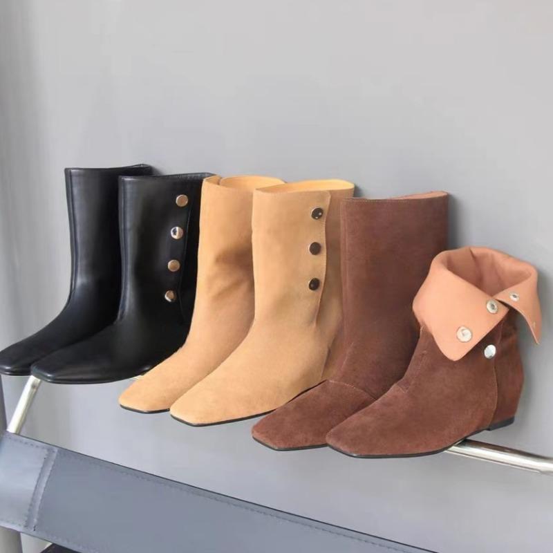 Fashion Flats Women Ankle Boots Suede Square Toe Shoes Winter Designer New 2025 Trend Goth Chelsea Cozy Non Slip Botas De Mujer