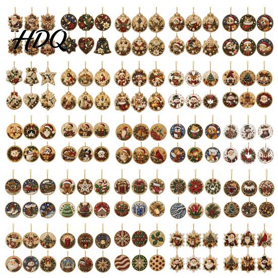2D Acrylic Santa Ornaments 6 Pcs Christmas Pearl Art Ornaments Flat Holiday Tree Pendant Creative Effect Hanging Decoration for Home Wall