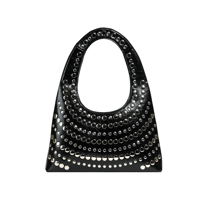 Bags women's bags European and American punk style rivets hand carry shoulder bag 2025 new large-capacity women's armpit bag
