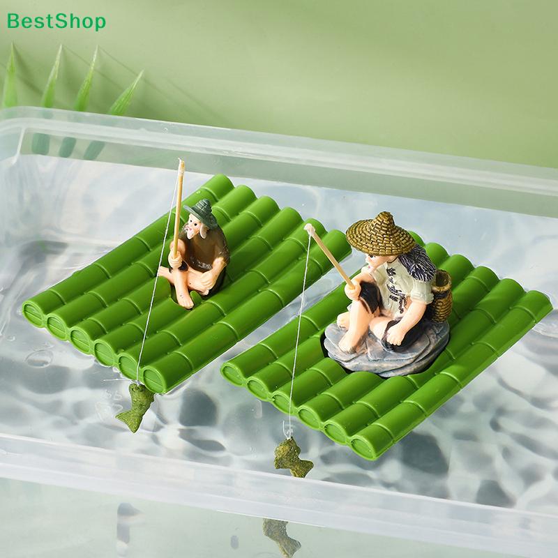 Floating Aquarium Decor Miniature Garden Decor Old Man Fishing Floating Raft Design Fish Tank Landscape Decoration