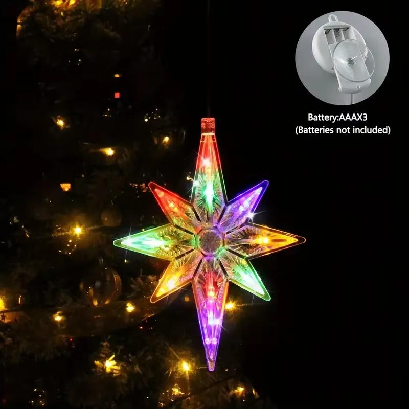 15cm Christmas Glowing Tree Topper Five-pointed Star Transparent LED Shining Lamp Xmas Colorful TopStar Ornaments Navidad Decora
