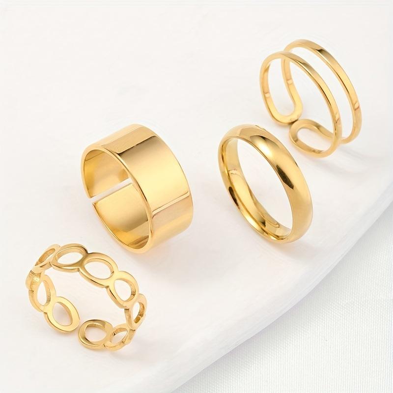 

Stainless Steel Ring Hollow Geometric Open Ring Minimalist Style Non-Fading Titanium Steel Jewelry Set of Four Factory Average Size
