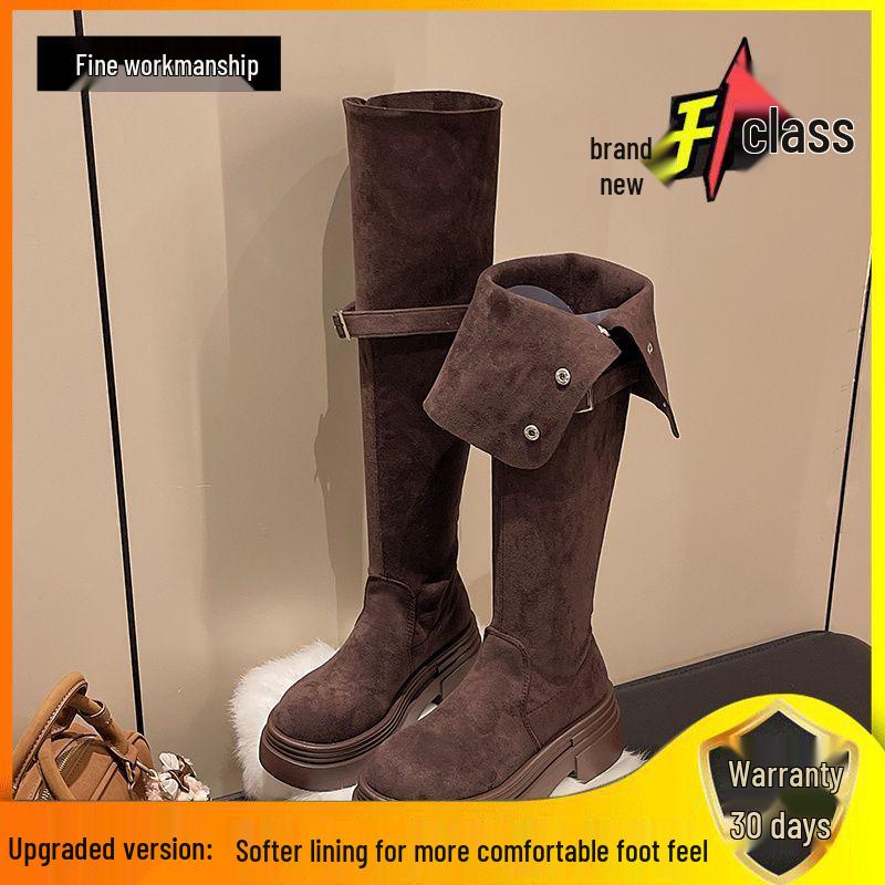 Stylish Two-Way Fold-Over Thick-Soled Women's Chunky-Heeled Knee-High Riding Boots for Autumn/Winter 2025.