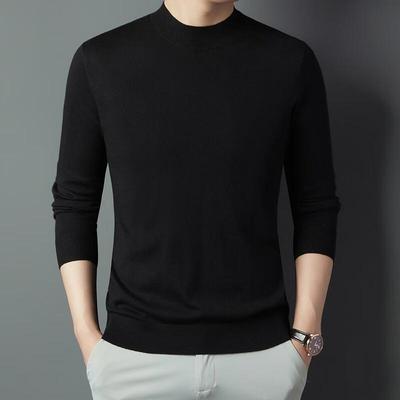 Fengxun Men's Mulberry Silk & Merino Wool Mock Neck Pullover Sweater FXT5353