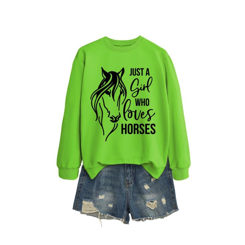 Womens Oversized Long Sleeve Hoodie Top With Horse Lover Graphic Print Cotton Blend Casual Sweatshirt Winter