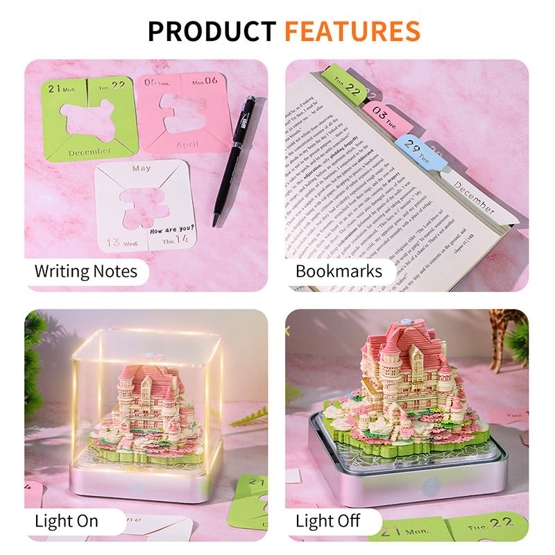 Time Piece Calendar 2026 Desk Calendar With Led Light 3D Tear-Away Calendar Paper Carving Art Memo Pad Notepad Gift Christmas