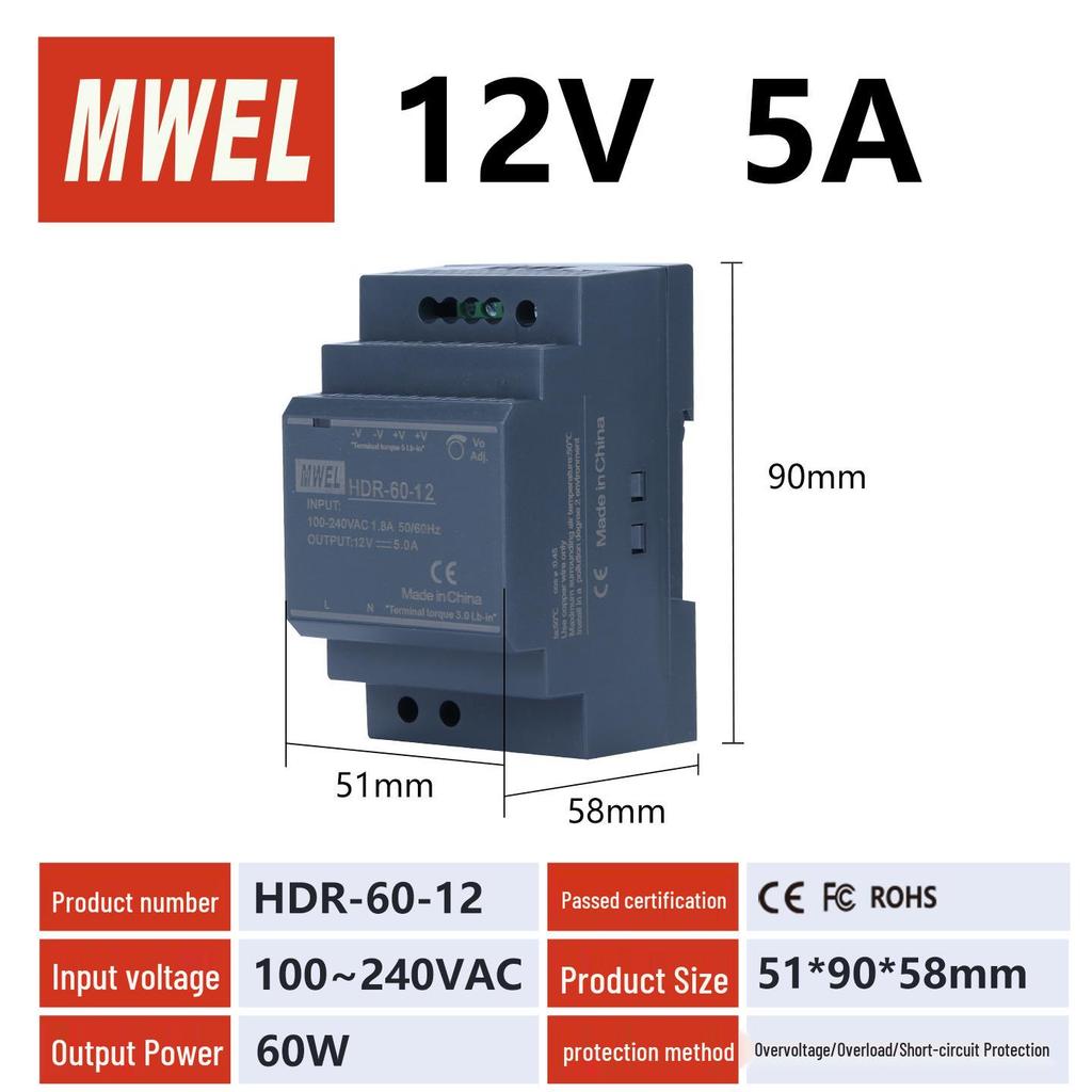 NDR 240W DIN Rail Power Supply, 220V AC to 12V DC Transformer