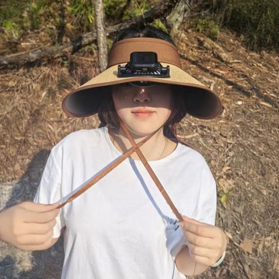 Pălărie cu vizieră de exterior cu ventilator încorporat, bor lat, top gol, pălărie de răcorire cu ventilator alimentat solar și cu încărcare USB pentru exterior, plajă, călătorie