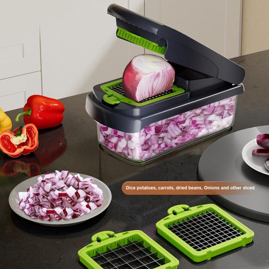 Vegetable Chopper 14-in-1 Kit Stainless Steel Onion Chopper with Container Veggie Cutter Kitchen Essential