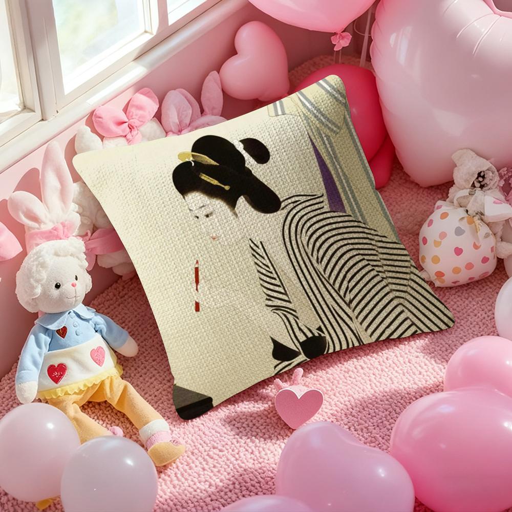 Classic Japanese Lady Pillow Case Anti-Dustmite Pillowcase Invisible Zipper Silky Short Plush Sofa Cushion Cover