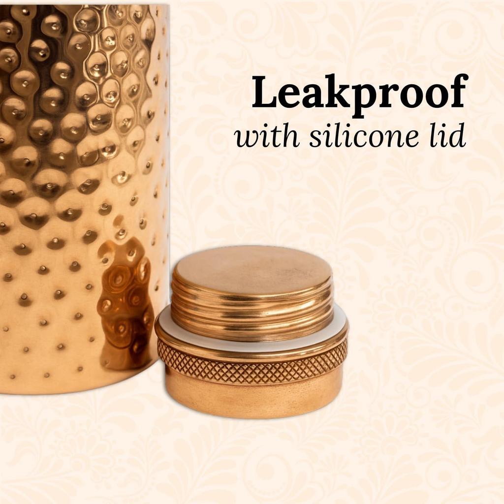 Pure Copper Water Bottle 1L | Ayurvedic Pure Copper Water Bottle with Leakproof Lid | 1L Water Bottle for Office & Gym (Copper Hammered)