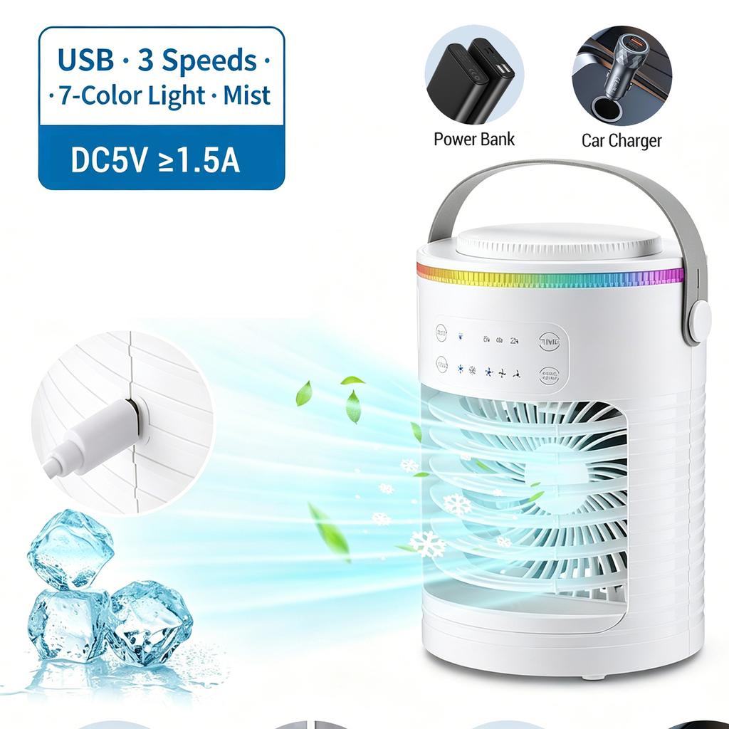 Ar Condicionado para Espaços Pequenos para Casa Portátil Recarregável Ventilador de Mesa Cooler de Ar de Verão com Spray Ar Limpo Úmido para Sala de Escritório