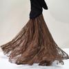 Women's Chiffon Maxi Skirts Lace Elastic High Waist Pleated A-Line Flowy Swing Maxi Skirts for Party Dance Soft Double Layer Maxi Skirts for Women