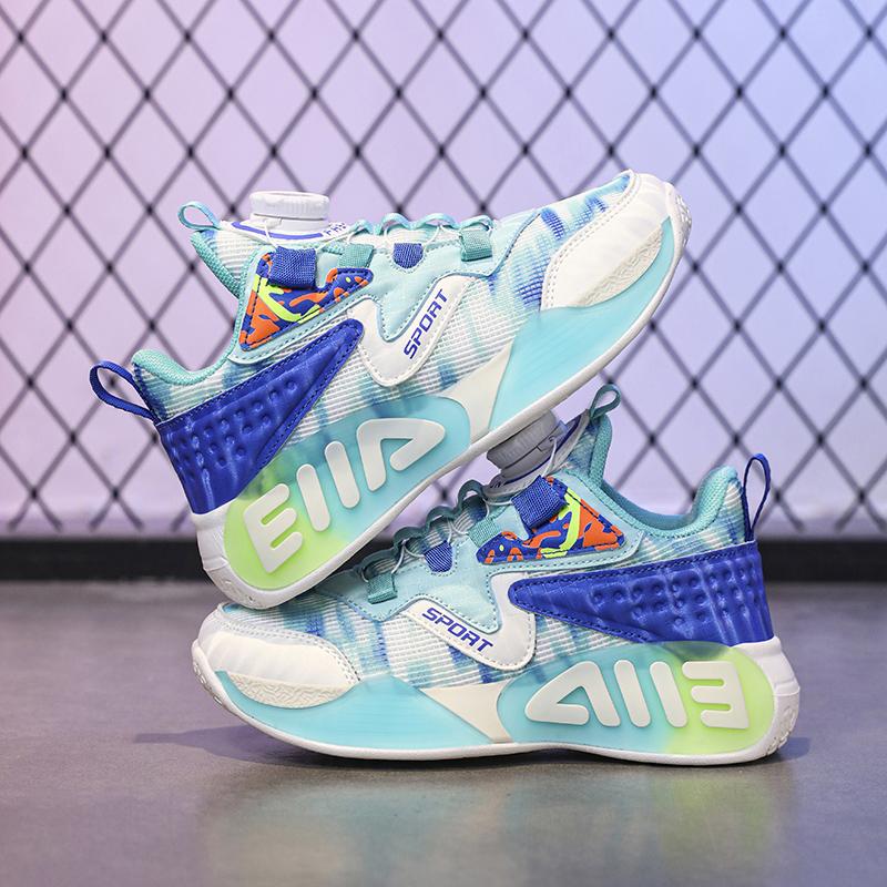 Boys combat non-slip sports shoes  new children's rotary button shock absorbing basketball shoes large children net face